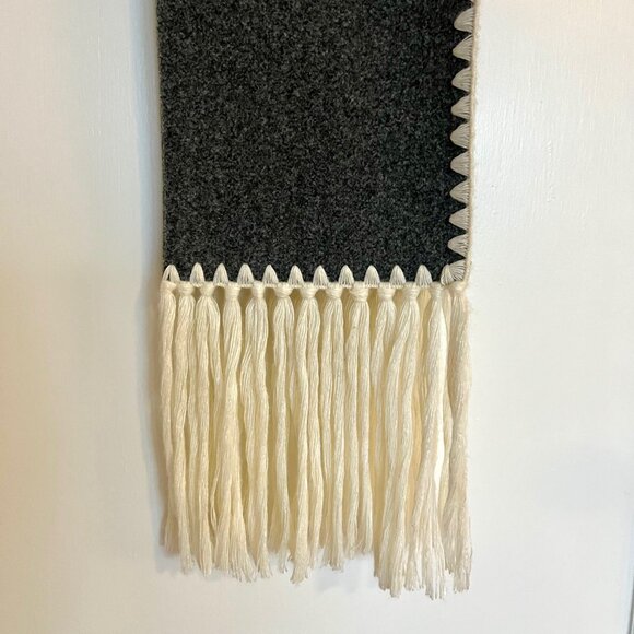 New! Blanket Stitch Tassel Scarf in Gray and Cream - Picture 6 of 7